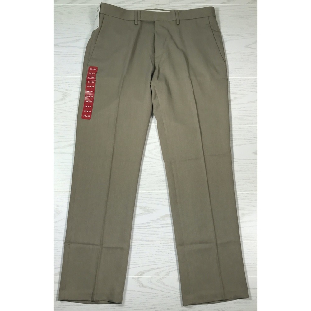 Kenneth Cole Dress Pants Men 34x30 Brown Flat Front Slim Fit Business Work New